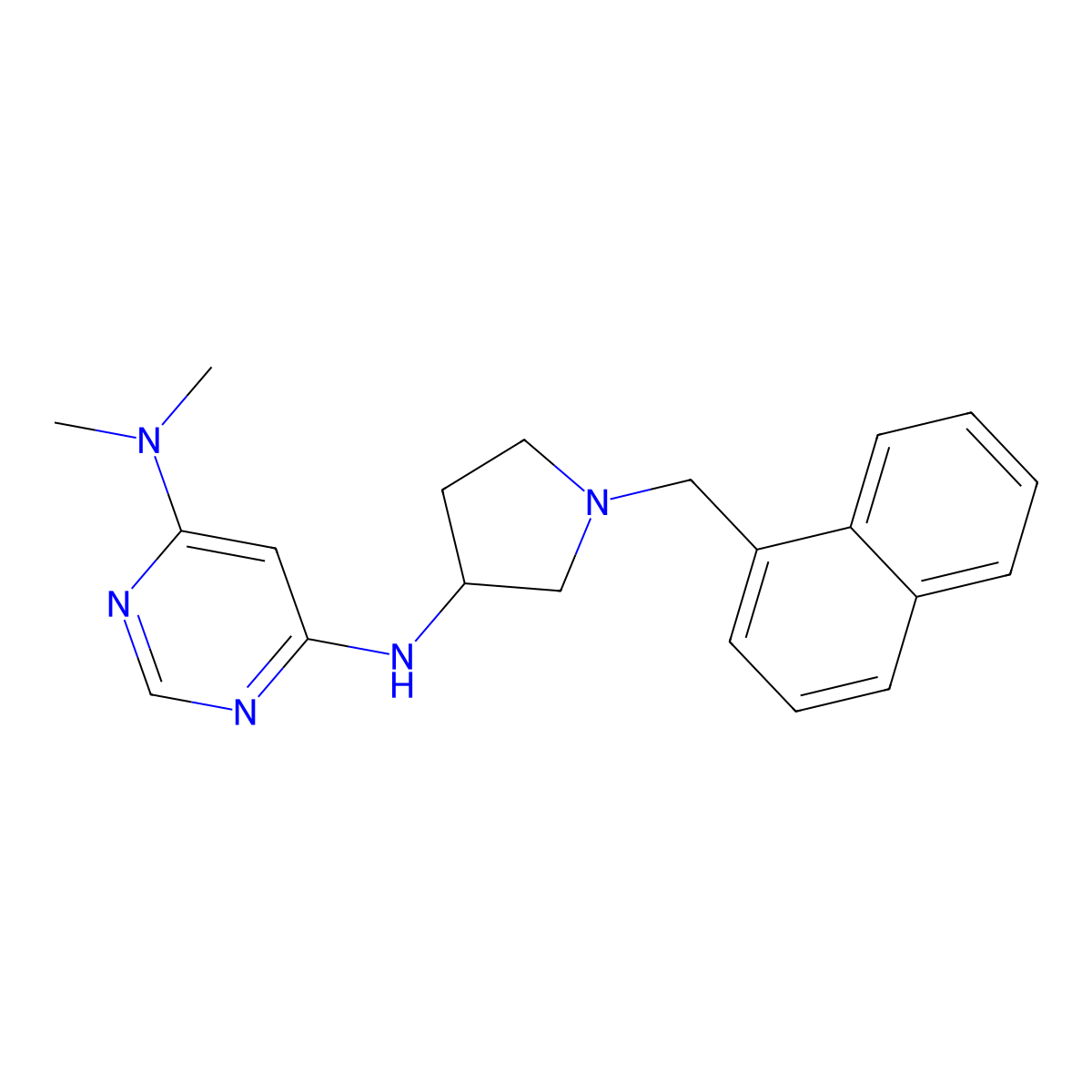 N4,N4-dimethyl-N6-{1-[(naphthalen-1-yl)methyl]pyrrolidin-3-yl}pyrimidine-4,6-diamine molecular structure, CAS 3054553-48-6