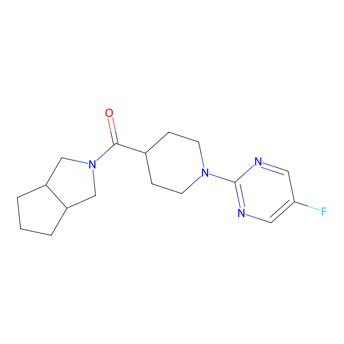 5-Fluoro-2-(4-{octahydrocyclopenta[c]pyrrole-2-carbonyl}piperidin-1-yl)pyrimidine molecular structure, CAS 3054553-50-0