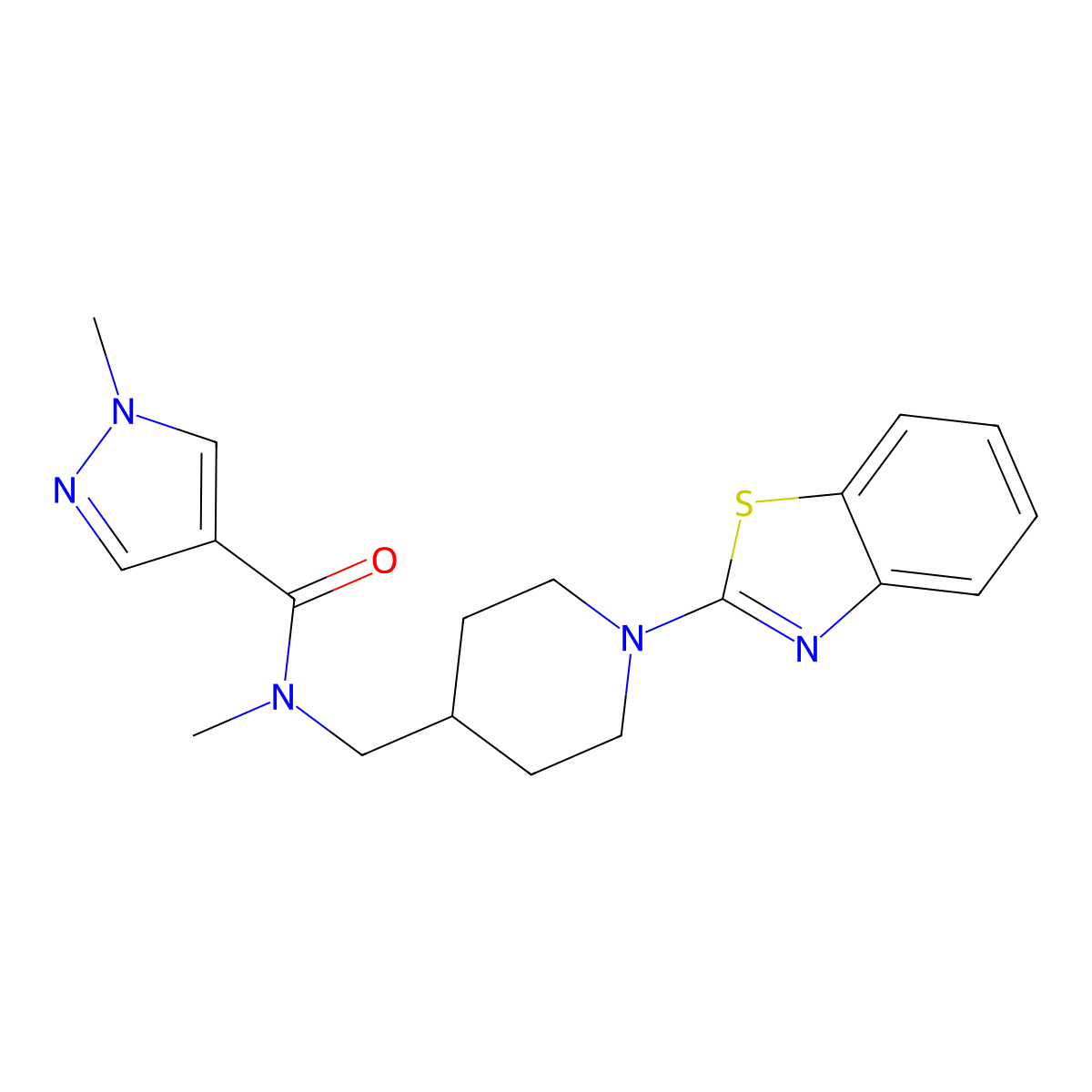 N-{[1-(1,3-benzothiazol-2-yl)piperidin-4-yl]methyl}-N,1-dimethyl-1H-pyrazole-4-carboxamide molecular structure, CAS 3054553-53-3