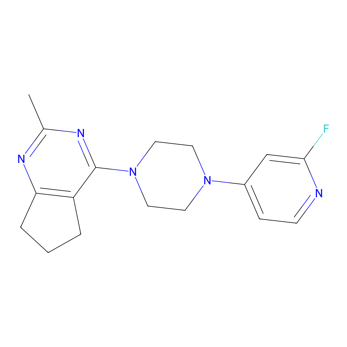 1-(2-fluoropyridin-4-yl)-4-{2-methyl-5H,6H,7H-cyclopenta[d]pyrimidin-4-yl}piperazine molecular structure, CAS 3054553-54-4