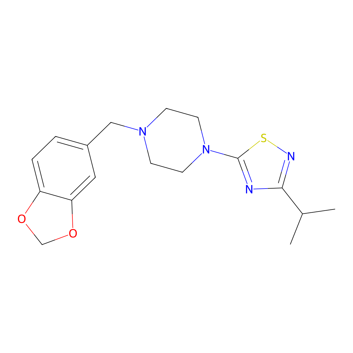 5-[4-(1,3-Benzodioxol-5-ylmethyl)piperazin-1-yl]-3-propan-2-yl-1,2,4-thiadiazole molecular structure, CAS 3054553-57-7