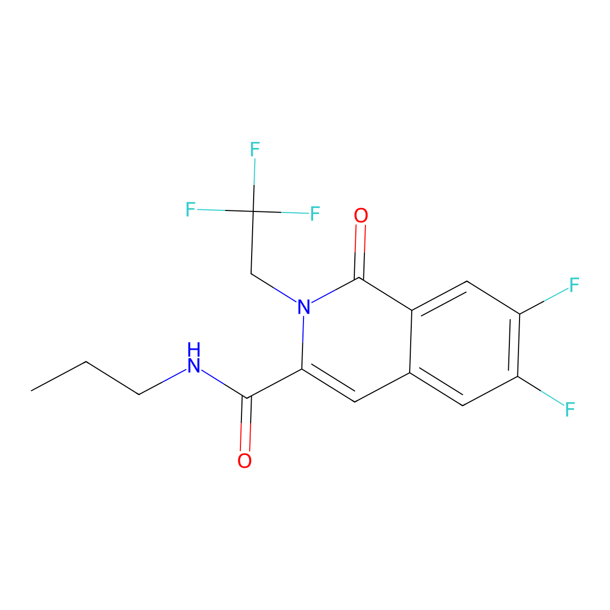 6,7-difluoro-1-oxo-N-propyl-2-(2,2,2-trifluoroethyl)-1,2-dihydroisoquinoline-3-carboxamide molecular structure, CAS 3054553-68-0