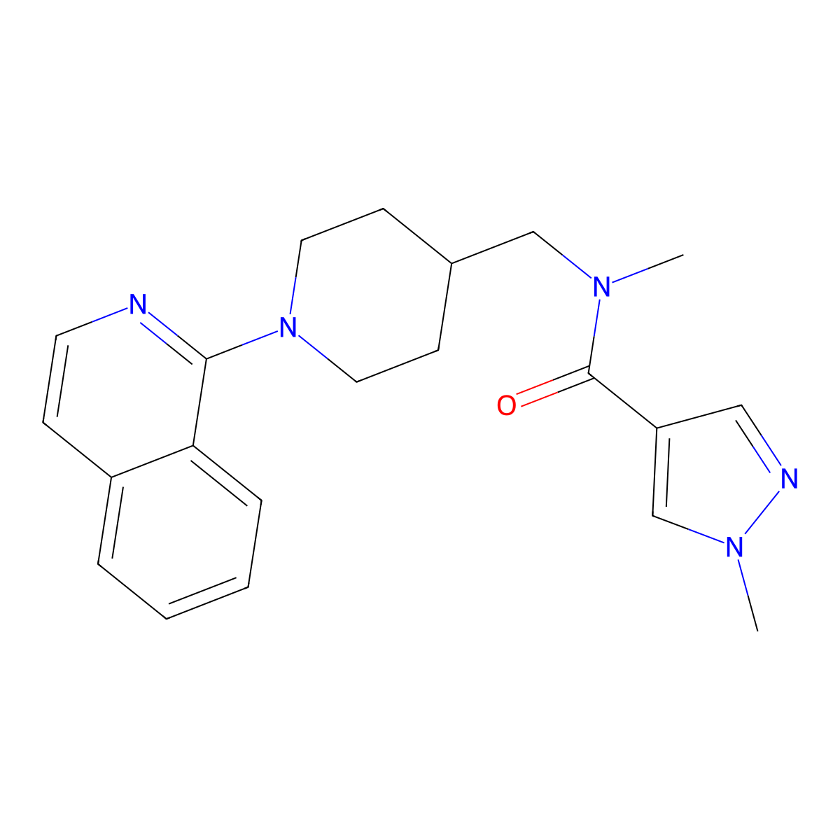 N-{[1-(isoquinolin-1-yl)piperidin-4-yl]methyl}-N,1-dimethyl-1H-pyrazole-4-carboxamide molecular structure, CAS 3054553-69-1