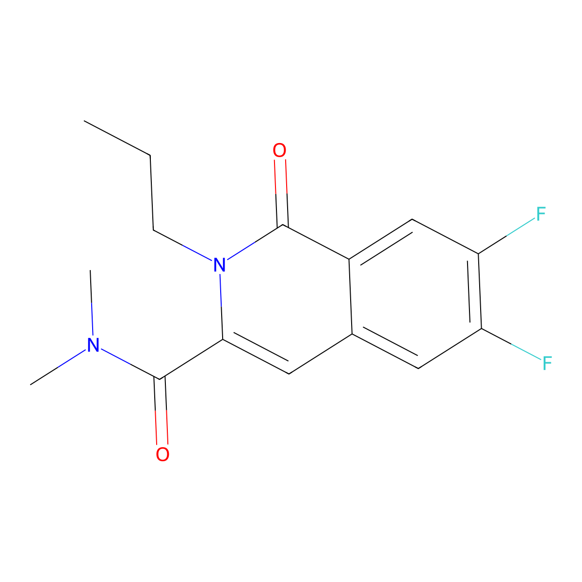 6,7-difluoro-N,N-dimethyl-1-oxo-2-propyl-1,2-dihydroisoquinoline-3-carboxamide molecular structure, CAS 3054553-74-8