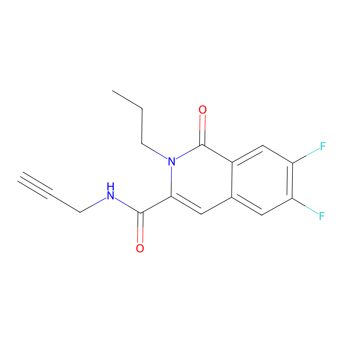 6,7-difluoro-1-oxo-N-(prop-2-yn-1-yl)-2-propyl-1,2-dihydroisoquinoline-3-carboxamide molecular structure, CAS 3054553-76-0