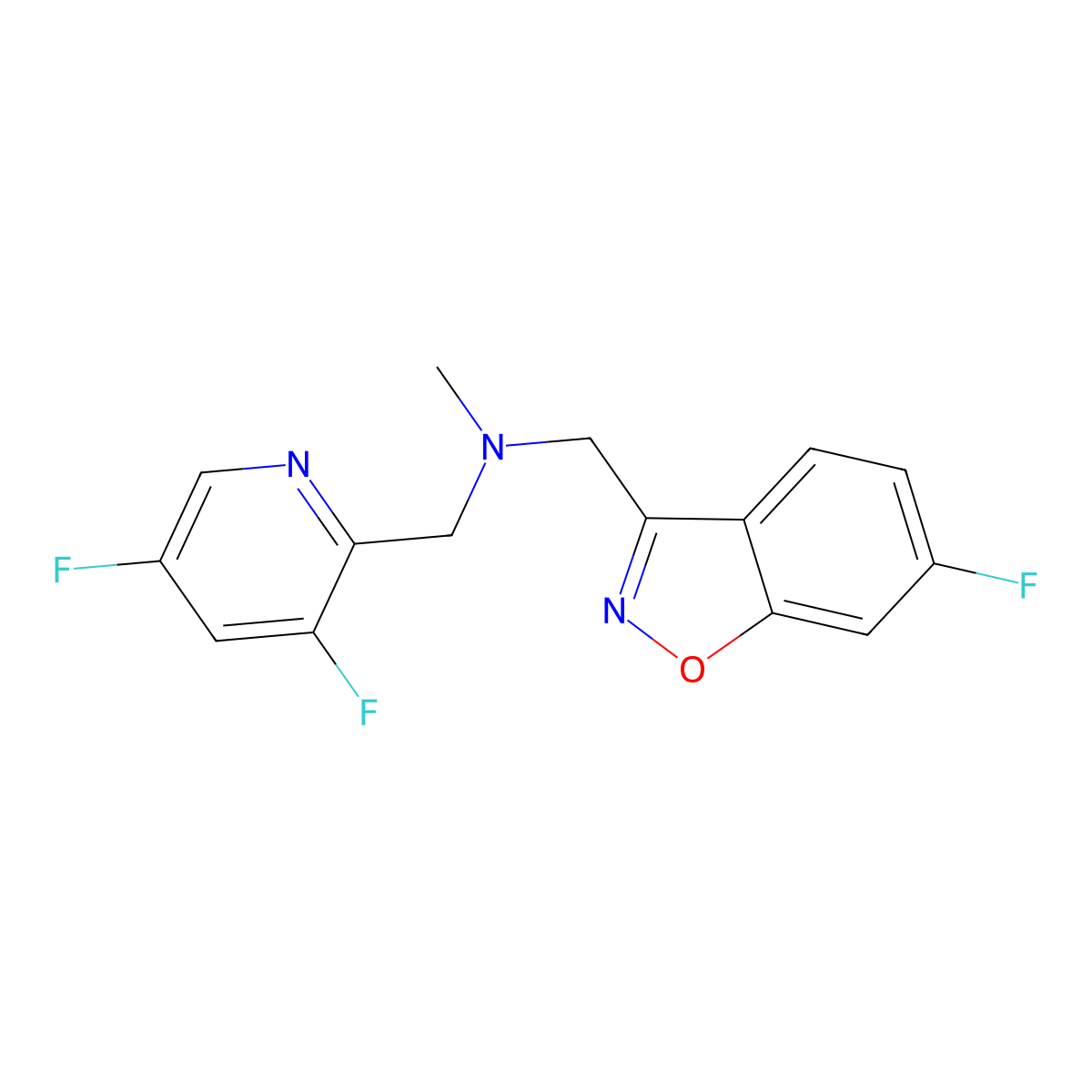 [(3,5-Difluoropyridin-2-yl)methyl][(6-fluoro-1,2-benzoxazol-3-yl)methyl]methylamine molecular structure, CAS 3054553-77-1