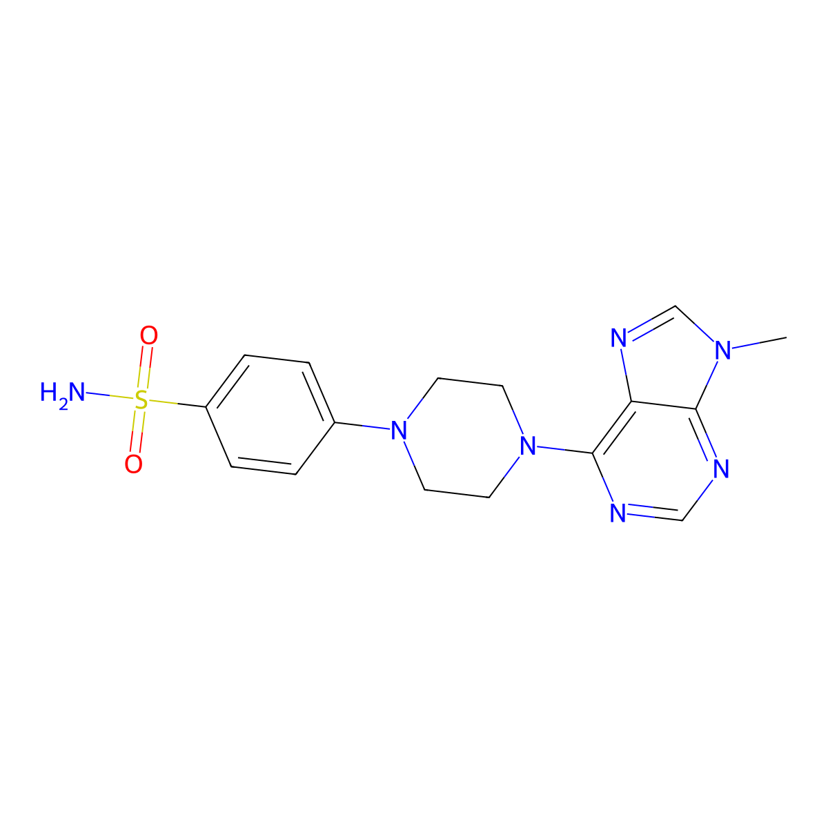 4-[4-(9-methyl-9H-purin-6-yl)piperazin-1-yl]benzene-1-sulfonamide molecular structure, CAS 3054553-82-8