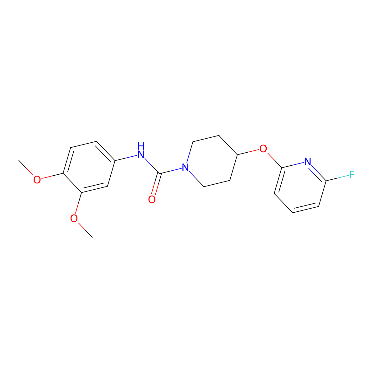 N-(3,4-dimethoxyphenyl)-4-[(6-fluoropyridin-2-yl)oxy]piperidine-1-carboxamide molecular structure, CAS 3054553-83-9