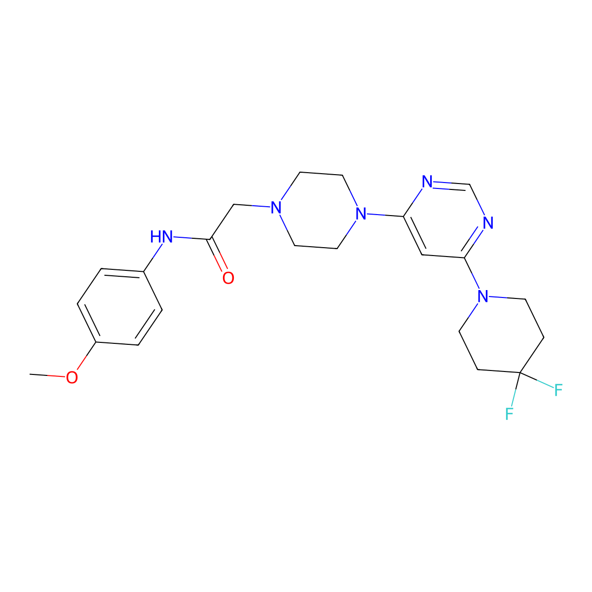 2-{4-[6-(4,4-difluoropiperidin-1-yl)pyrimidin-4-yl]piperazin-1-yl}-N-(4-methoxyphenyl)acetamide molecular structure, CAS 3054553-84-0