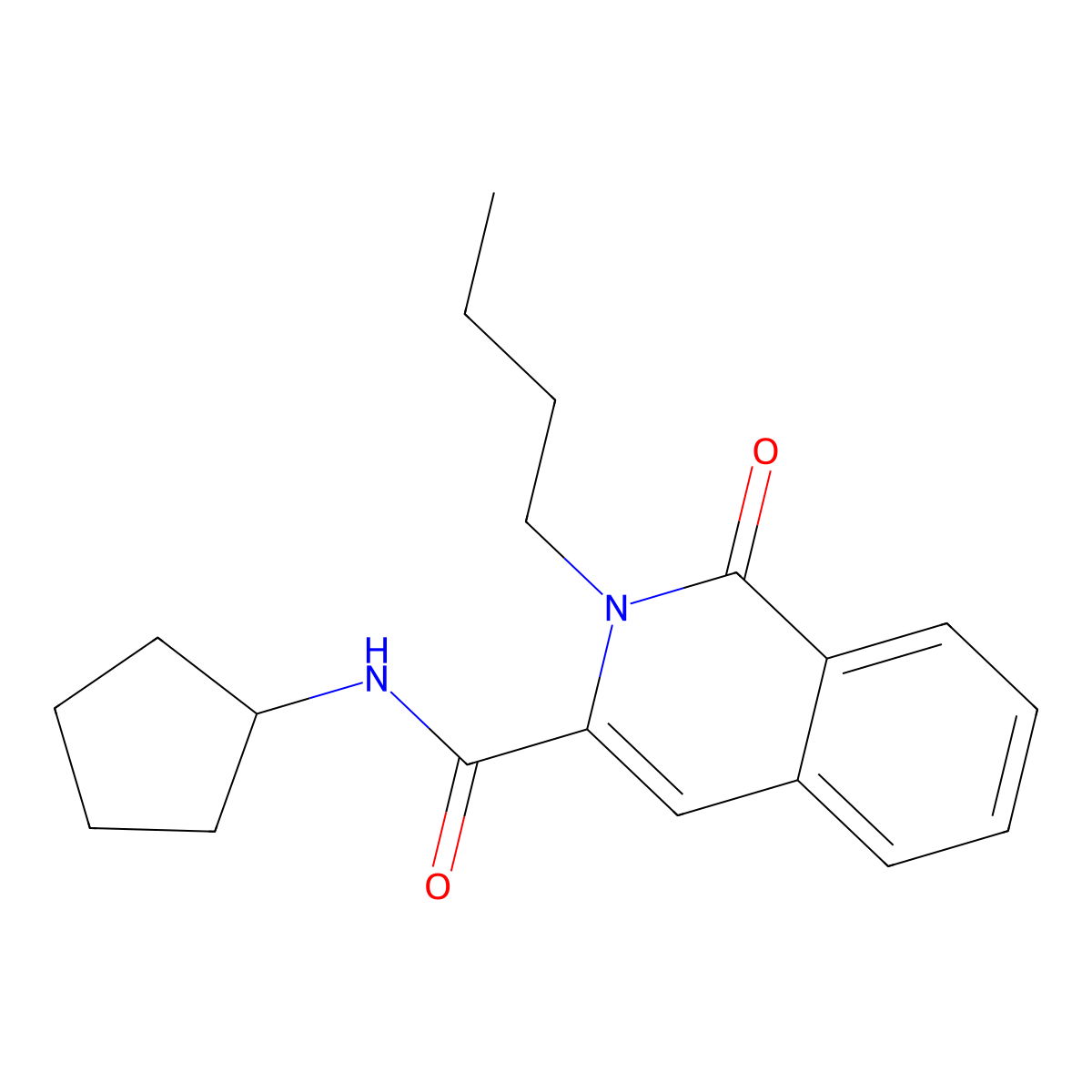 2-butyl-N-cyclopentyl-1-oxo-1,2-dihydroisoquinoline-3-carboxamide molecular structure, CAS 3054553-86-2