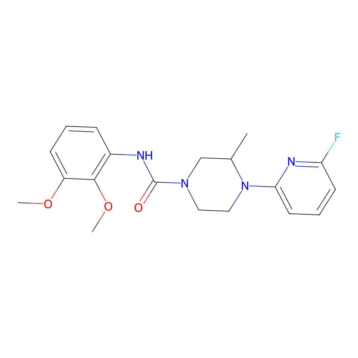 N-(2,3-dimethoxyphenyl)-4-(6-fluoropyridin-2-yl)-3-methylpiperazine-1-carboxamide molecular structure, CAS 3054553-93-1