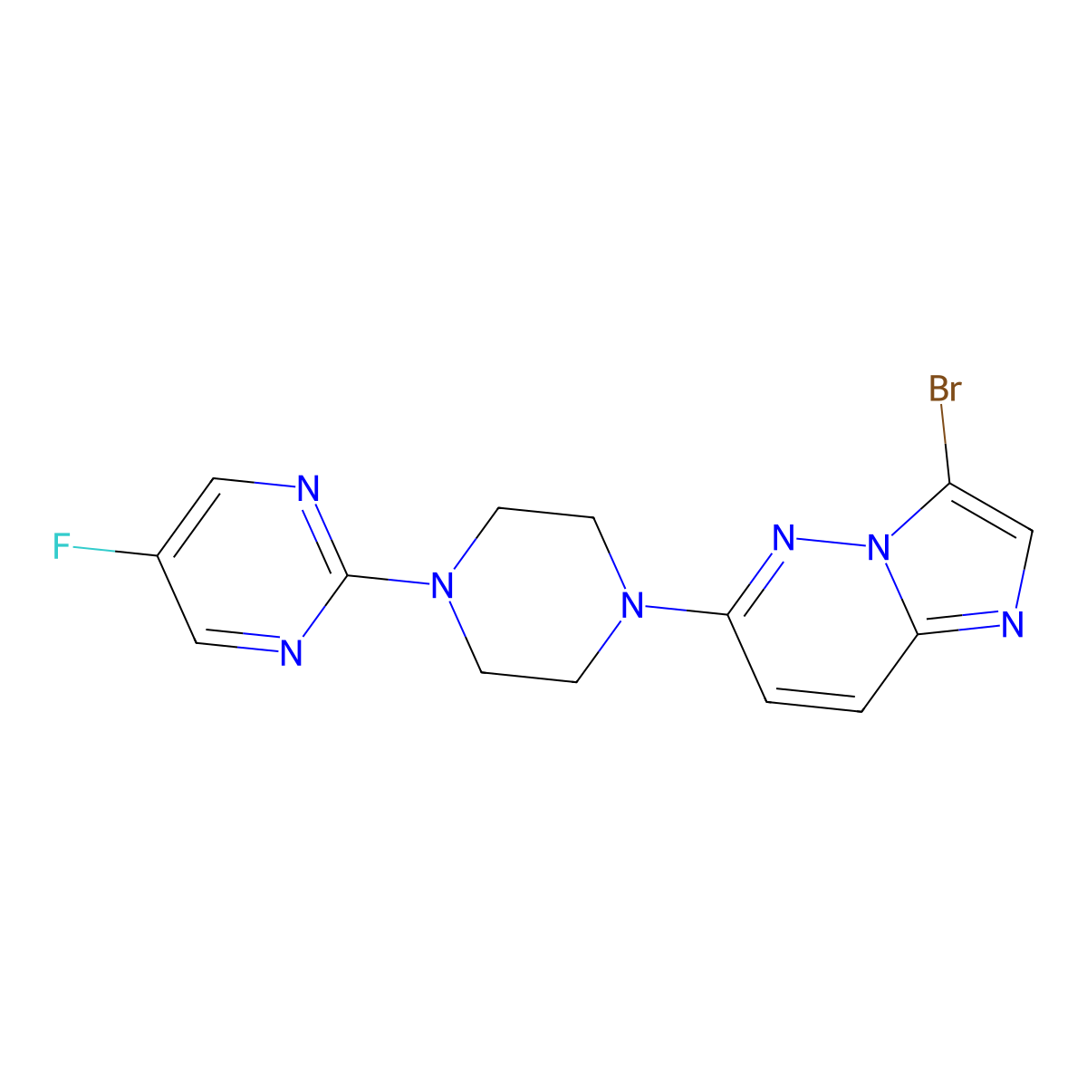 2-(4-{3-Bromoimidazo[1,2-b]pyridazin-6-yl}piperazin-1-yl)-5-fluoropyrimidine molecular structure, CAS 3054553-94-2