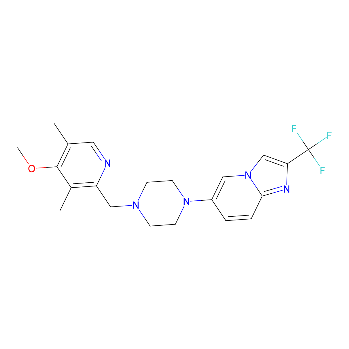 1-[(4-Methoxy-3,5-dimethylpyridin-2-yl)methyl]-4-[2-(trifluoromethyl)imidazo[1,2-a]pyridin-6-yl]piperazine molecular structure, CAS 3054553-98-6