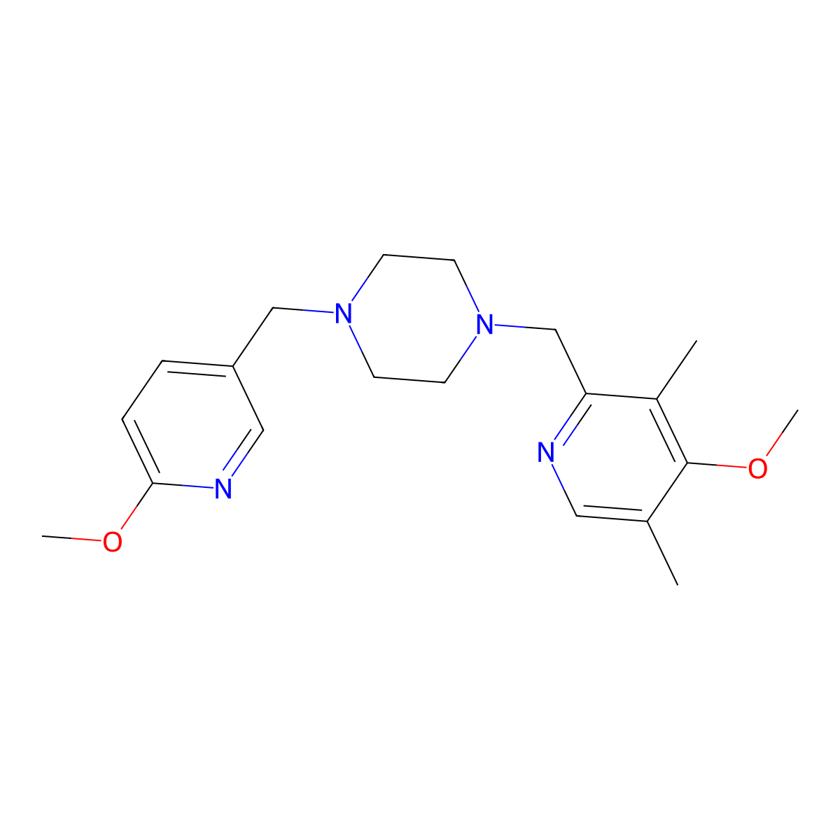 1-[(4-Methoxy-3,5-dimethylpyridin-2-yl)methyl]-4-[(6-methoxypyridin-3-yl)methyl]piperazine molecular structure, CAS 3054554-03-6