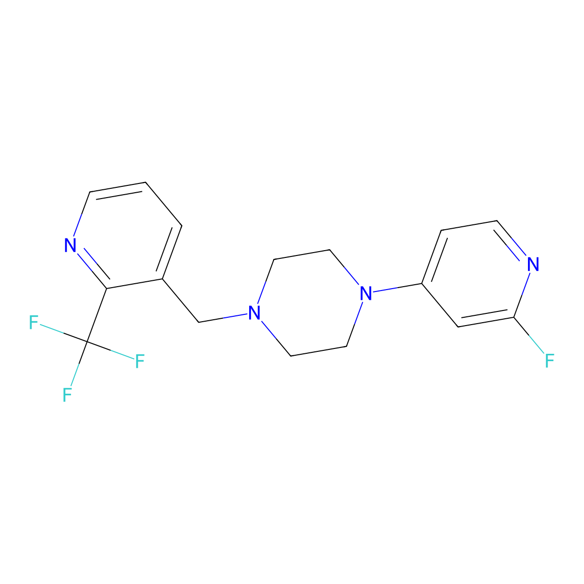 1-(2-Fluoropyridin-4-yl)-4-{[2-(trifluoromethyl)pyridin-3-yl]methyl}piperazine molecular structure, CAS 3054554-04-7