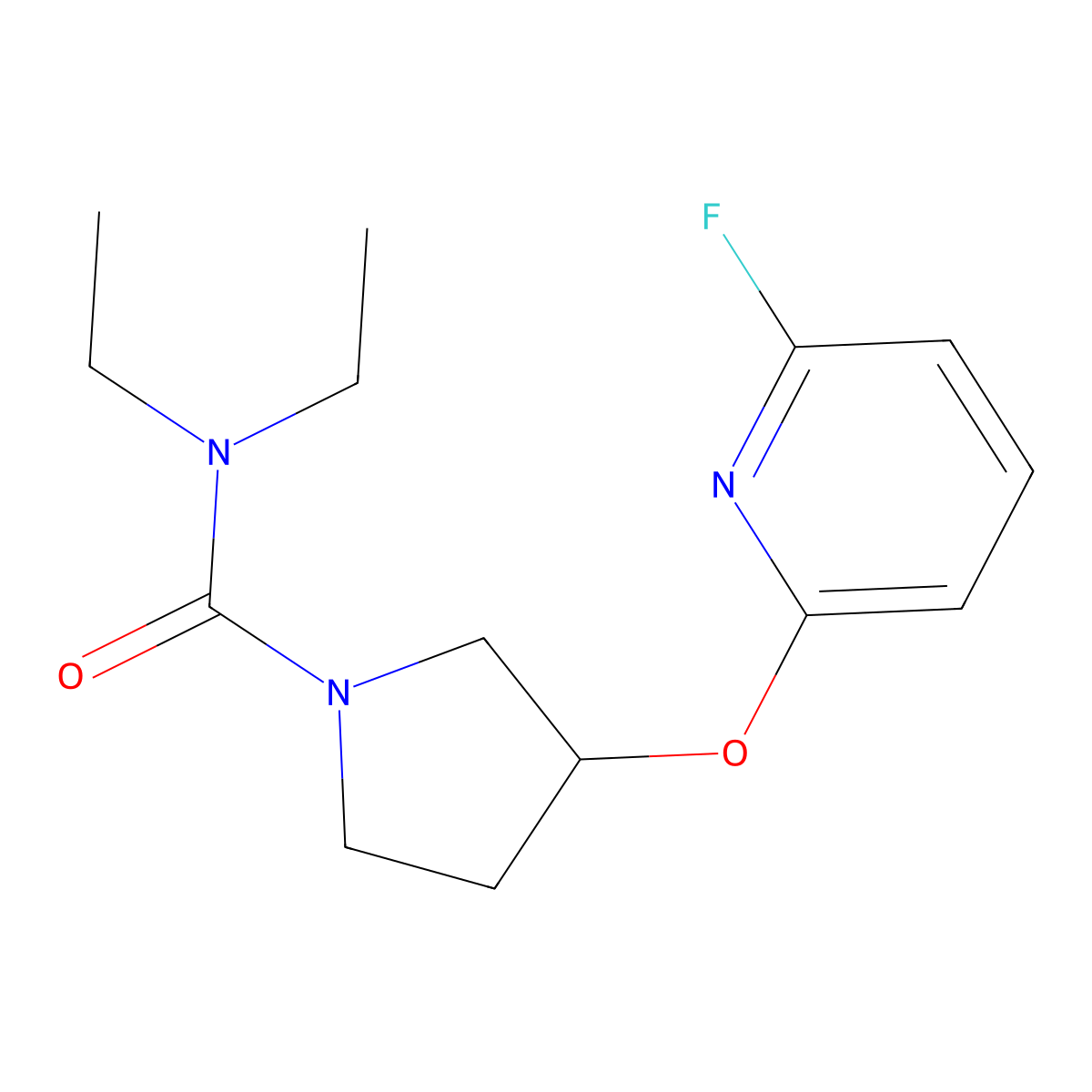 N,N-diethyl-3-[(6-fluoropyridin-2-yl)oxy]pyrrolidine-1-carboxamide molecular structure, CAS 3054554-05-8
