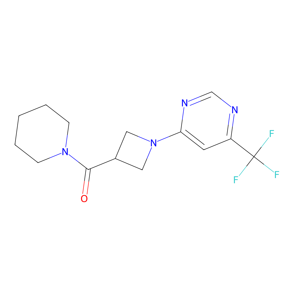 4-[3-(Piperidine-1-carbonyl)azetidin-1-yl]-6-(trifluoromethyl)pyrimidine molecular structure, CAS 3054554-06-9