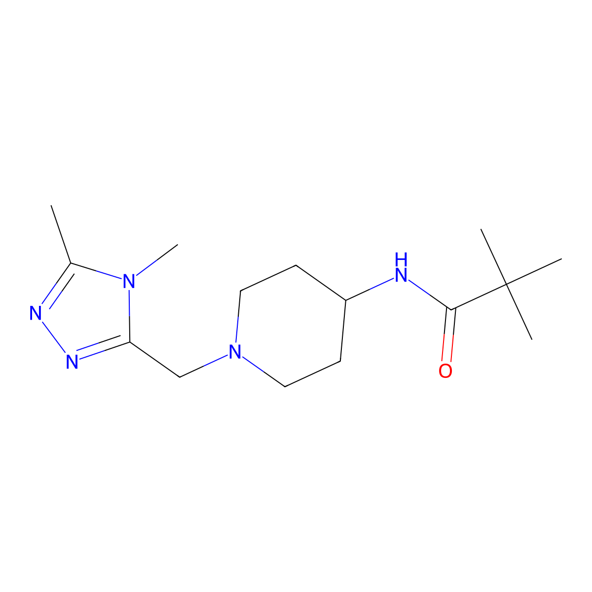 N-{1-[(4,5-dimethyl-4H-1,2,4-triazol-3-yl)methyl]piperidin-4-yl}-2,2-dimethylpropanamide molecular structure, CAS 3054554-12-7