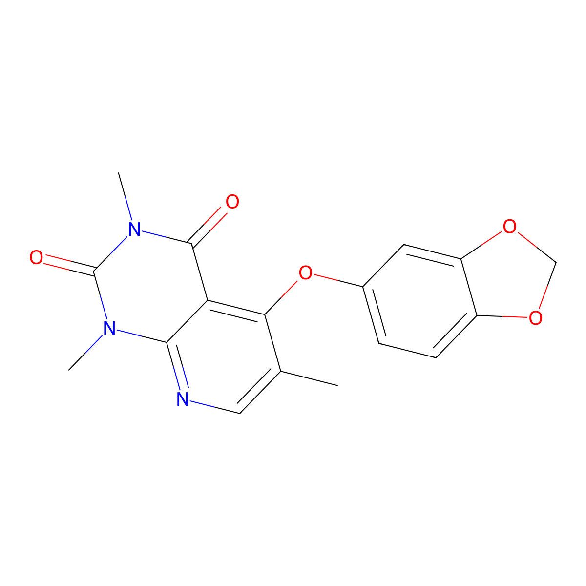 5-(2H-1,3-benzodioxol-5-yloxy)-1,3,6-trimethyl-1H,2H,3H,4H-pyrido[2,3-d]pyrimidine-2,4-dione molecular structure, CAS 3054554-14-9