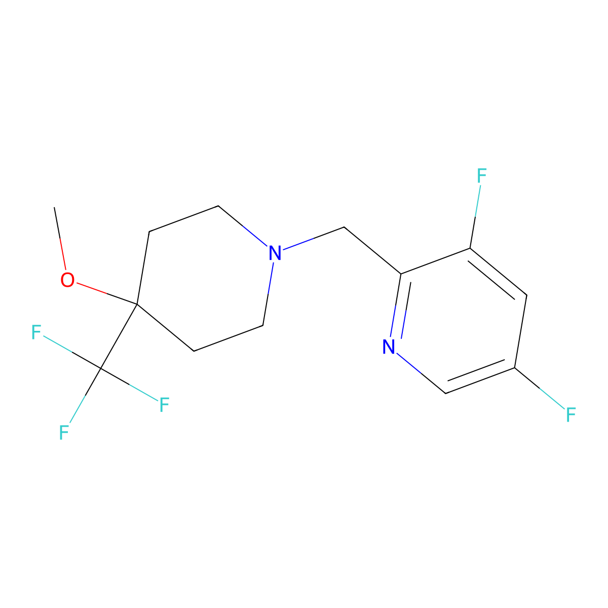 3,5-Difluoro-2-{[4-methoxy-4-(trifluoromethyl)piperidin-1-yl]methyl}pyridine molecular structure, CAS 3054554-19-4