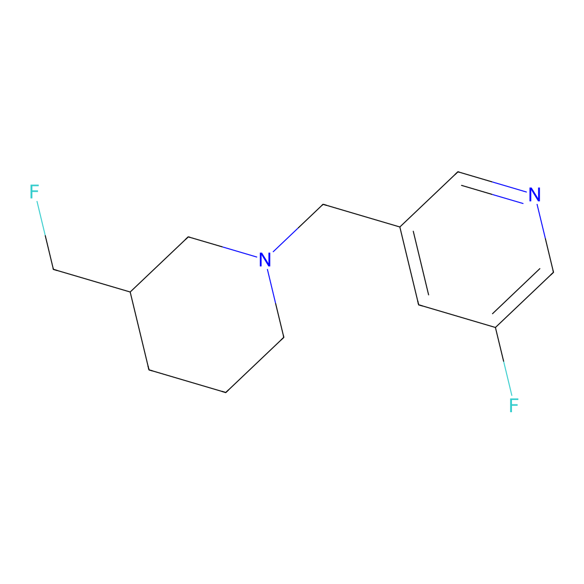 3-Fluoro-5-{[3-(fluoromethyl)piperidin-1-yl]methyl}pyridine molecular structure, CAS 3054554-22-9