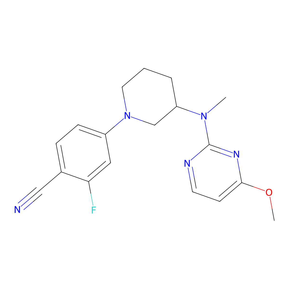 2-Fluoro-4-{3-[(4-methoxypyrimidin-2-yl)(methyl)amino]piperidin-1-yl}benzonitrile molecular structure, CAS 3054554-23-0