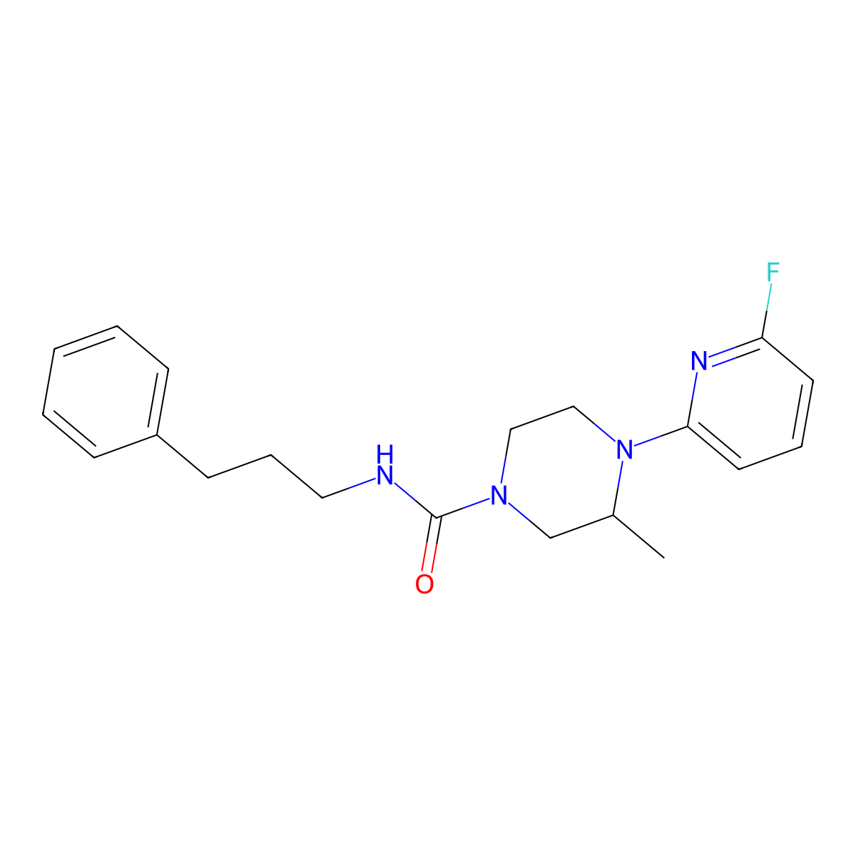 4-(6-fluoropyridin-2-yl)-3-methyl-N-(3-phenylpropyl)piperazine-1-carboxamide molecular structure, CAS 3054554-24-1