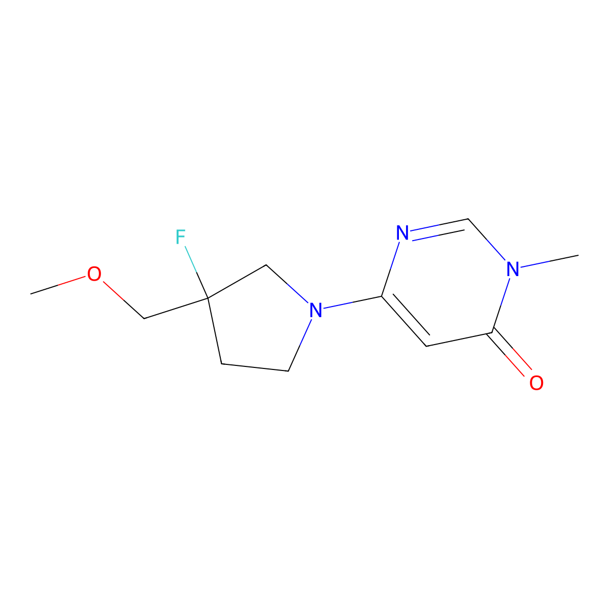 6-[3-Fluoro-3-(methoxymethyl)pyrrolidin-1-yl]-3-methyl-3,4-dihydropyrimidin-4-one molecular structure, CAS 3054554-25-2