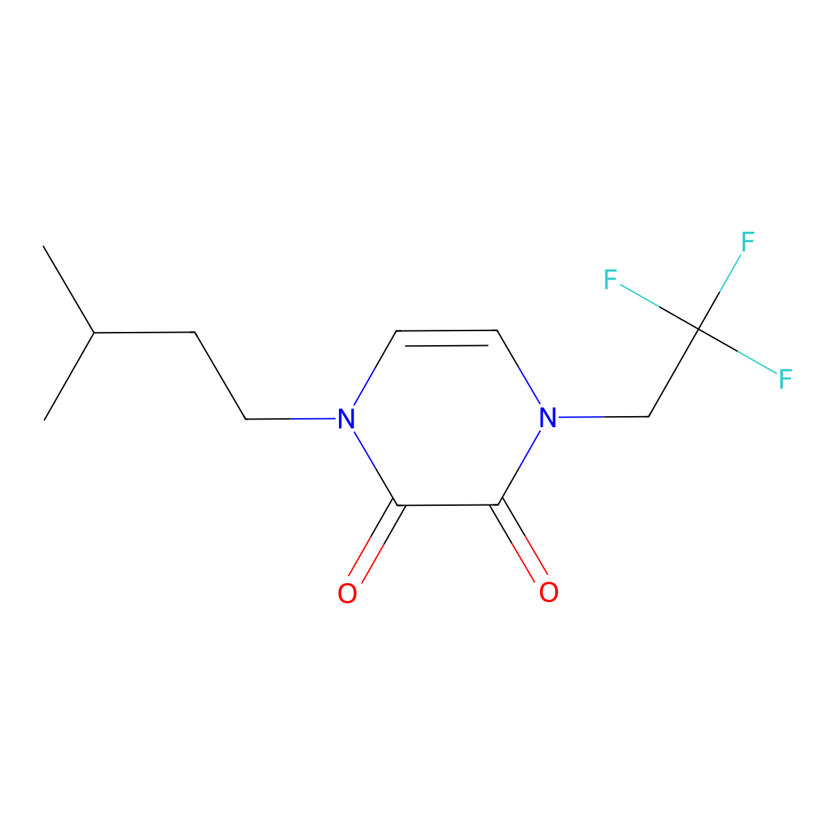 1-(3-Methylbutyl)-4-(2,2,2-trifluoroethyl)-1,2,3,4-tetrahydropyrazine-2,3-dione molecular structure, CAS 3054554-33-2
