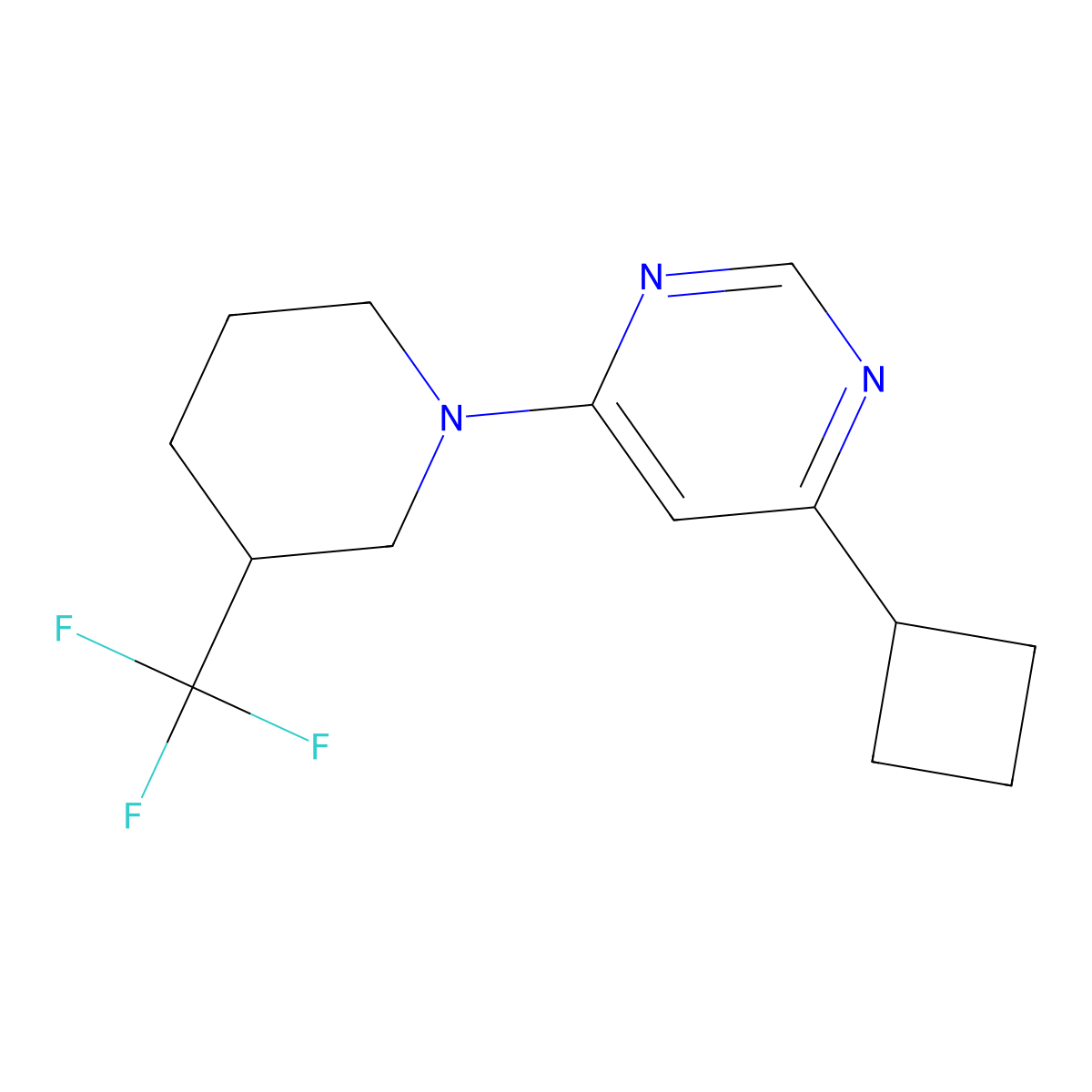 4-Cyclobutyl-6-[3-(trifluoromethyl)piperidin-1-yl]pyrimidine molecular structure, CAS 3054554-40-1