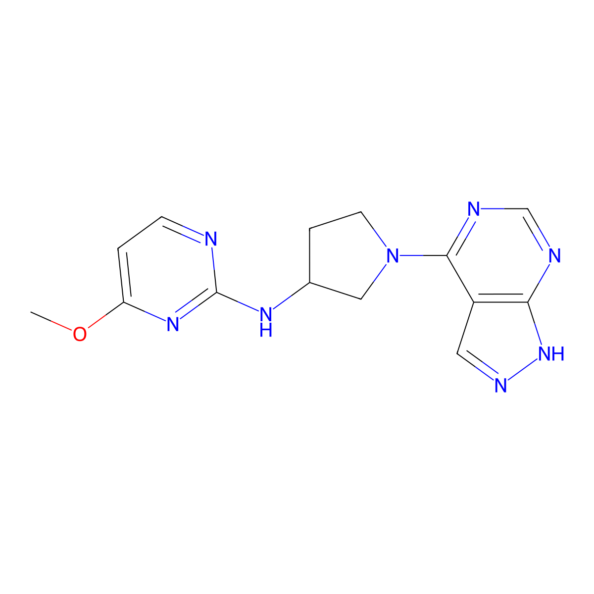 4-methoxy-N-(1-{1H-pyrazolo[3,4-d]pyrimidin-4-yl}pyrrolidin-3-yl)pyrimidin-2-amine molecular structure, CAS 3054554-42-3