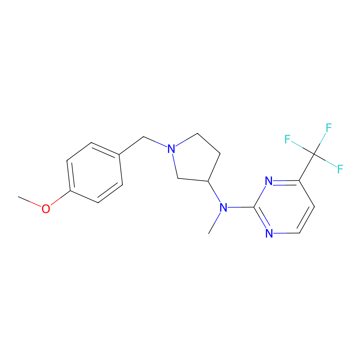 N-{1-[(4-methoxyphenyl)methyl]pyrrolidin-3-yl}-N-methyl-4-(trifluoromethyl)pyrimidin-2-amine molecular structure, CAS 3054554-43-4
