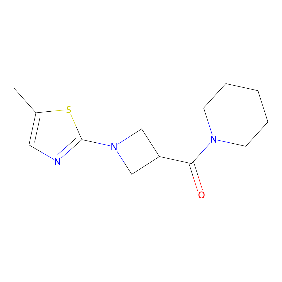 1-[1-(5-Methyl-1,3-thiazol-2-yl)azetidine-3-carbonyl]piperidine molecular structure, CAS 3054554-44-5