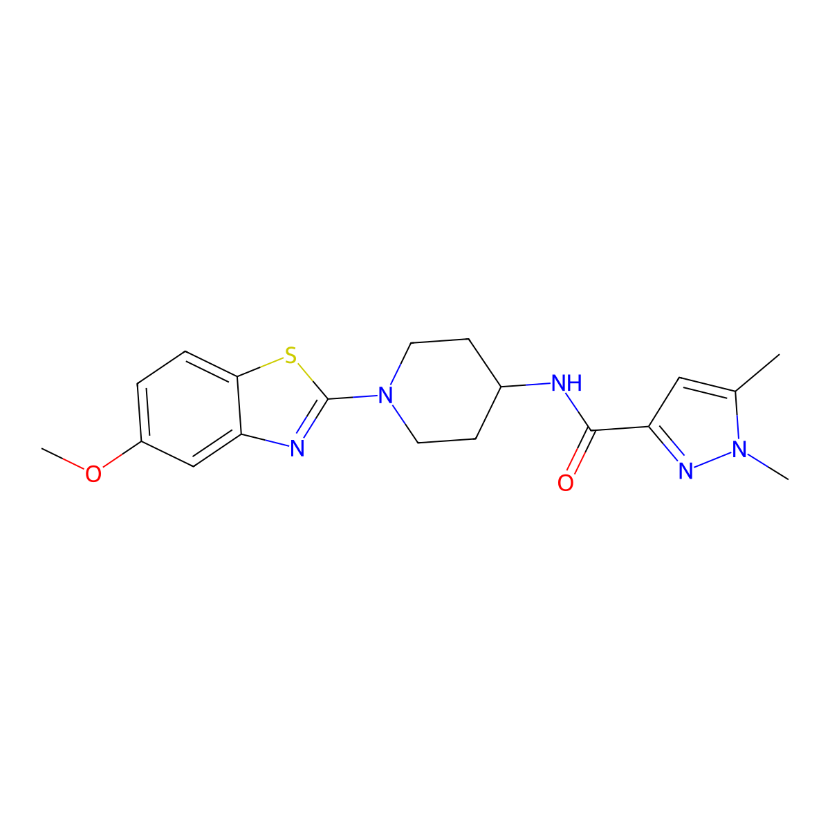 N-[1-(5-methoxy-1,3-benzothiazol-2-yl)piperidin-4-yl]-1,5-dimethyl-1H-pyrazole-3-carboxamide molecular structure, CAS 3054554-50-3