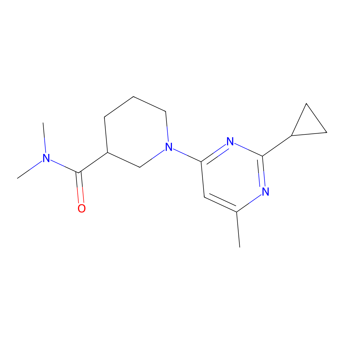 1-(2-cyclopropyl-6-methylpyrimidin-4-yl)-N,N-dimethylpiperidine-3-carboxamide molecular structure, CAS 3054554-54-7