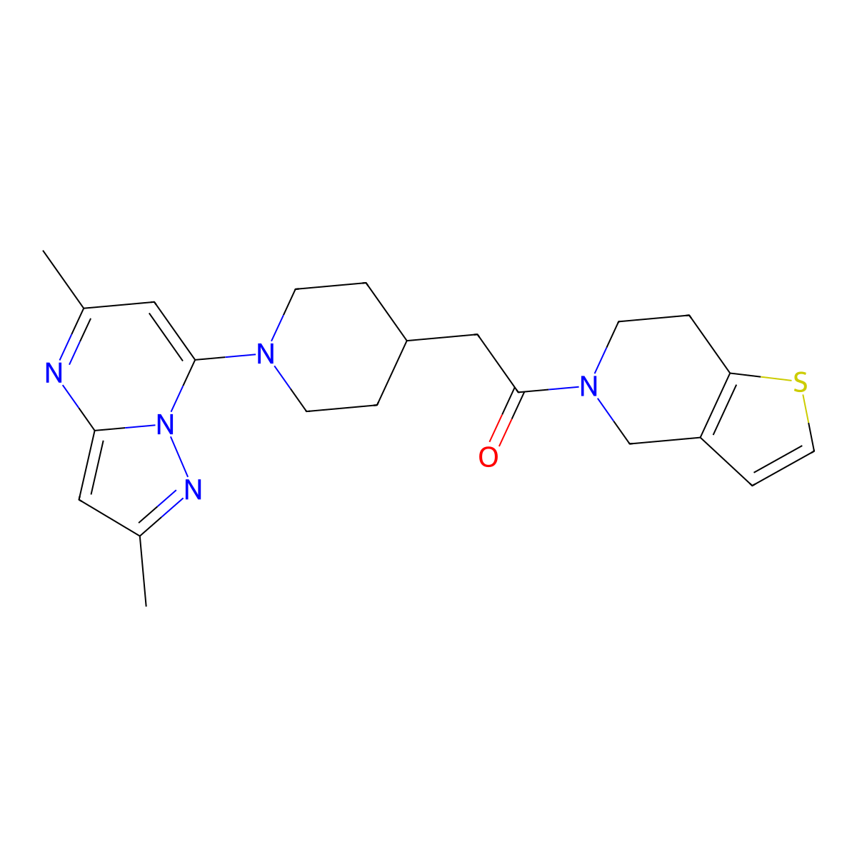 2-(1-{2,5-dimethylpyrazolo[1,5-a]pyrimidin-7-yl}piperidin-4-yl)-1-{4H,5H,6H,7H-thieno[3,2-c]pyridin-5-yl}ethan-1-one molecular structure, CAS 3054554-57-0