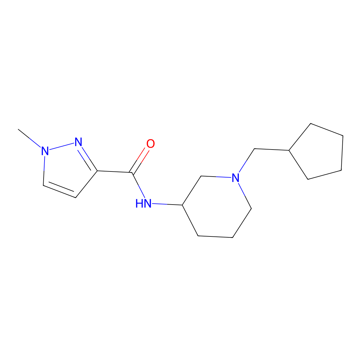 N-[1-(cyclopentylmethyl)piperidin-3-yl]-1-methyl-1H-pyrazole-3-carboxamide molecular structure, CAS 3054554-59-2