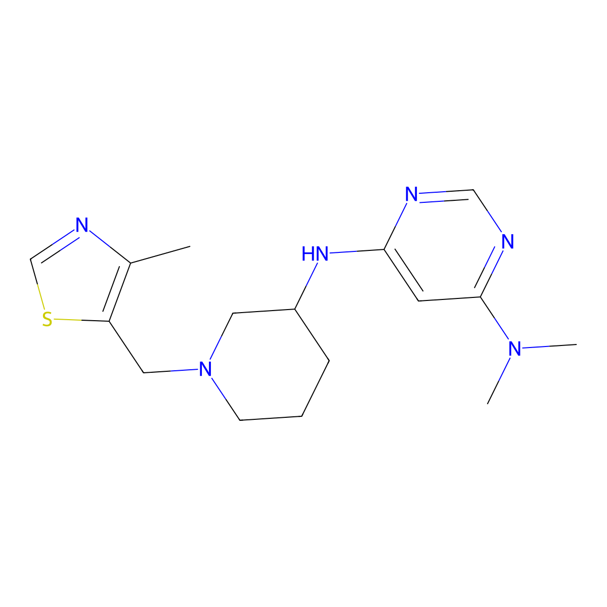 N4,N4-dimethyl-N6-{1-[(4-methyl-1,3-thiazol-5-yl)methyl]piperidin-3-yl}pyrimidine-4,6-diamine molecular structure, CAS 3054554-60-5