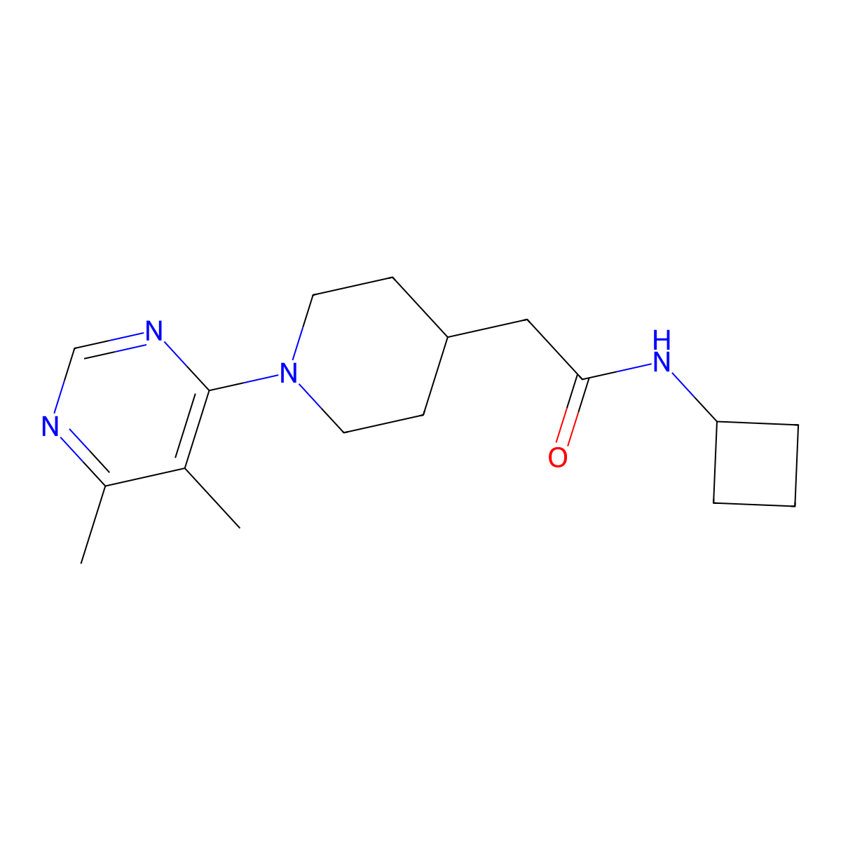 N-cyclobutyl-2-[1-(5,6-dimethylpyrimidin-4-yl)piperidin-4-yl]acetamide molecular structure, CAS 3054554-62-7