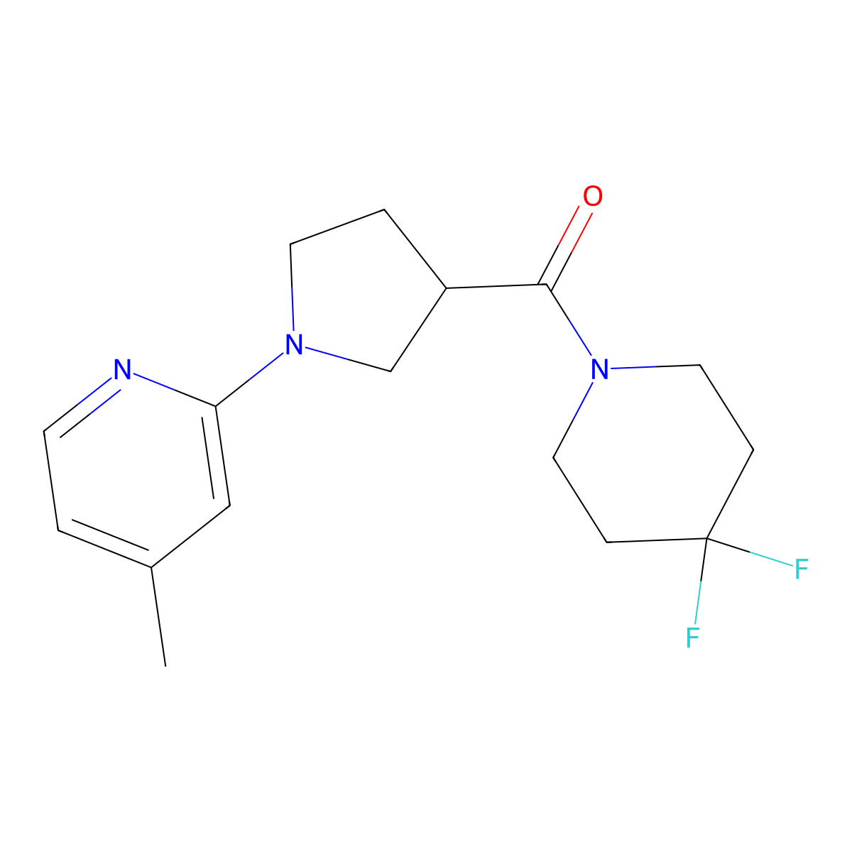 2-[3-(4,4-Difluoropiperidine-1-carbonyl)pyrrolidin-1-yl]-4-methylpyridine molecular structure, CAS 3054554-66-1