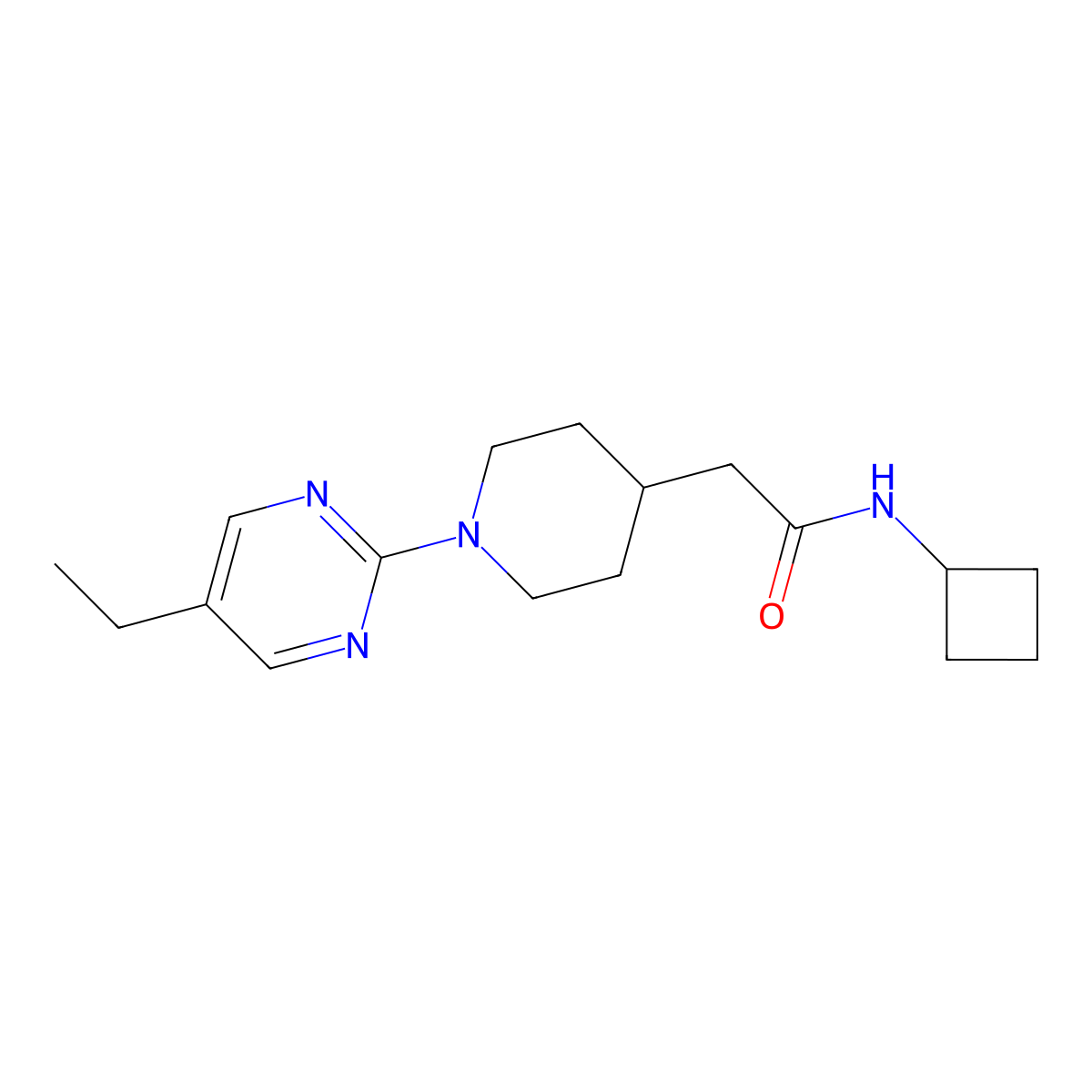 N-cyclobutyl-2-[1-(5-ethylpyrimidin-2-yl)piperidin-4-yl]acetamide molecular structure, CAS 3054554-67-2