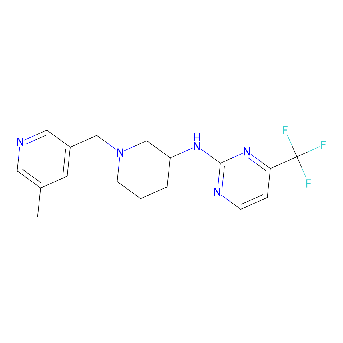 N-{1-[(5-methylpyridin-3-yl)methyl]piperidin-3-yl}-4-(trifluoromethyl)pyrimidin-2-amine molecular structure, CAS 3054554-68-3