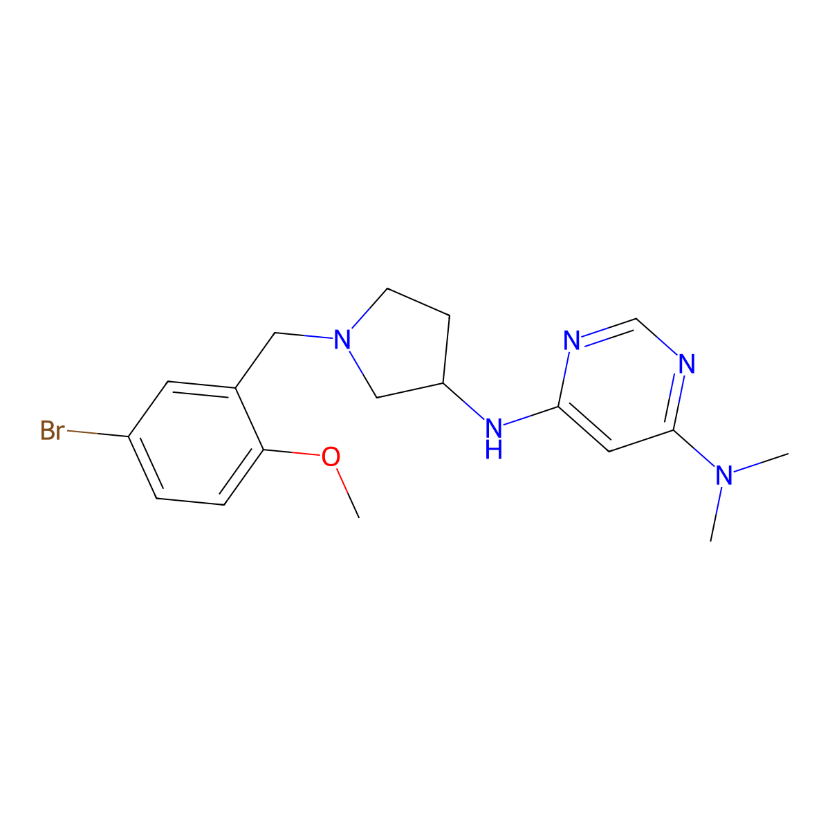 N6-{1-[(5-bromo-2-methoxyphenyl)methyl]pyrrolidin-3-yl}-N4,N4-dimethylpyrimidine-4,6-diamine molecular structure, CAS 3054554-72-9