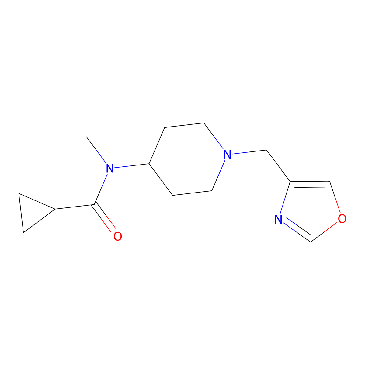 N-methyl-N-{1-[(1,3-oxazol-4-yl)methyl]piperidin-4-yl}cyclopropanecarboxamide molecular structure, CAS 3054554-75-2