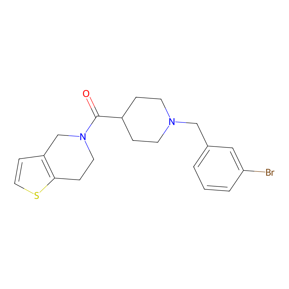 1-[(3-bromophenyl)methyl]-4-{4H,5H,6H,7H-thieno[3,2-c]pyridine-5-carbonyl}piperidine molecular structure, CAS 3054554-80-9