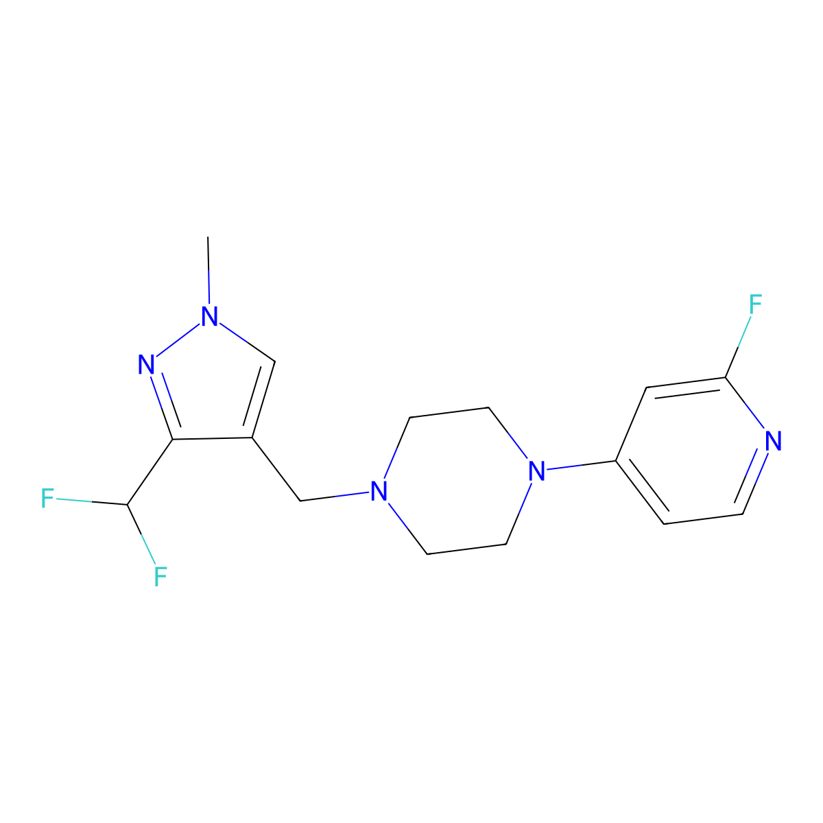 1-{[3-(difluoromethyl)-1-methyl-1H-pyrazol-4-yl]methyl}-4-(2-fluoropyridin-4-yl)piperazine molecular structure, CAS 3054554-81-0