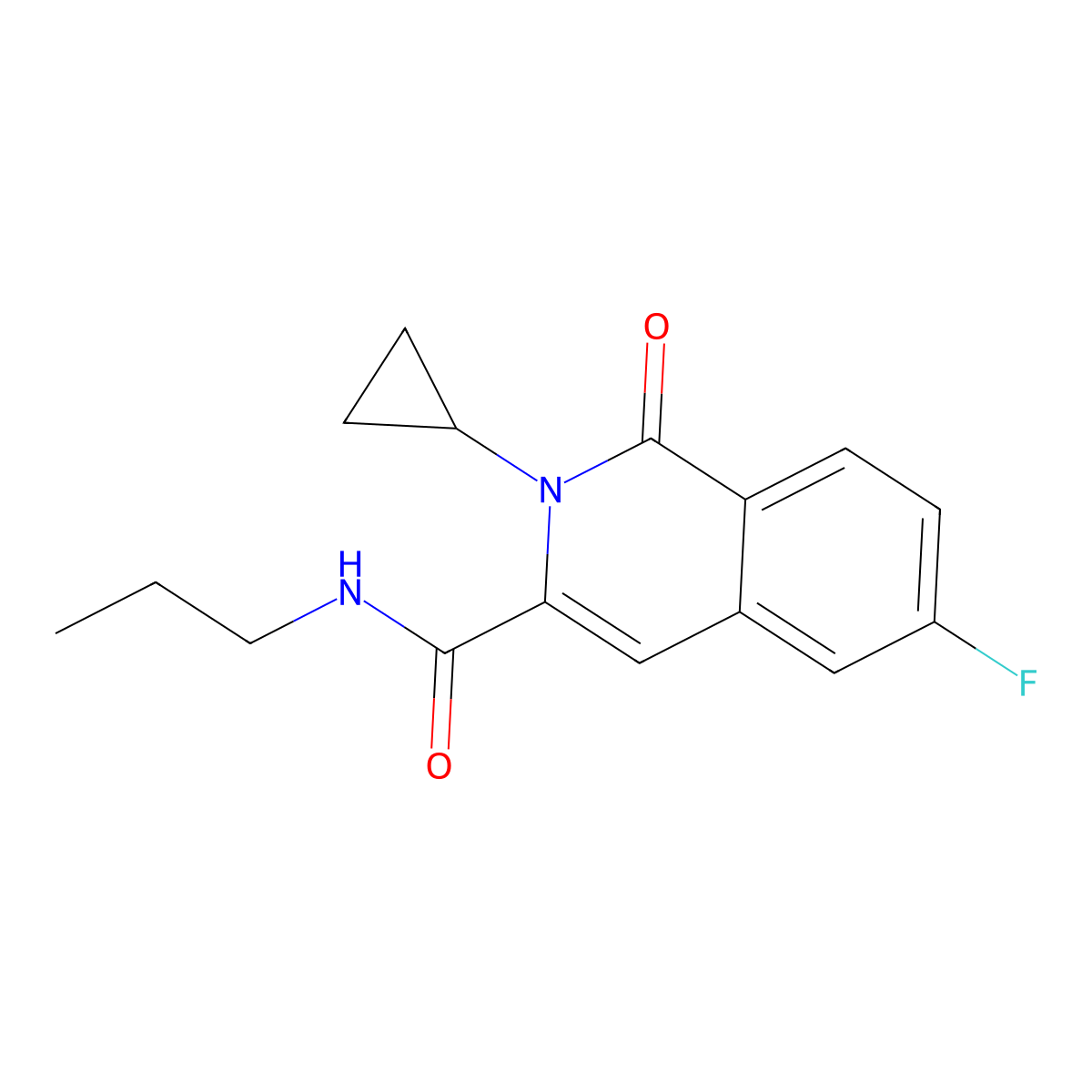 2-cyclopropyl-6-fluoro-1-oxo-N-propyl-1,2-dihydroisoquinoline-3-carboxamide molecular structure, CAS 3054554-86-5