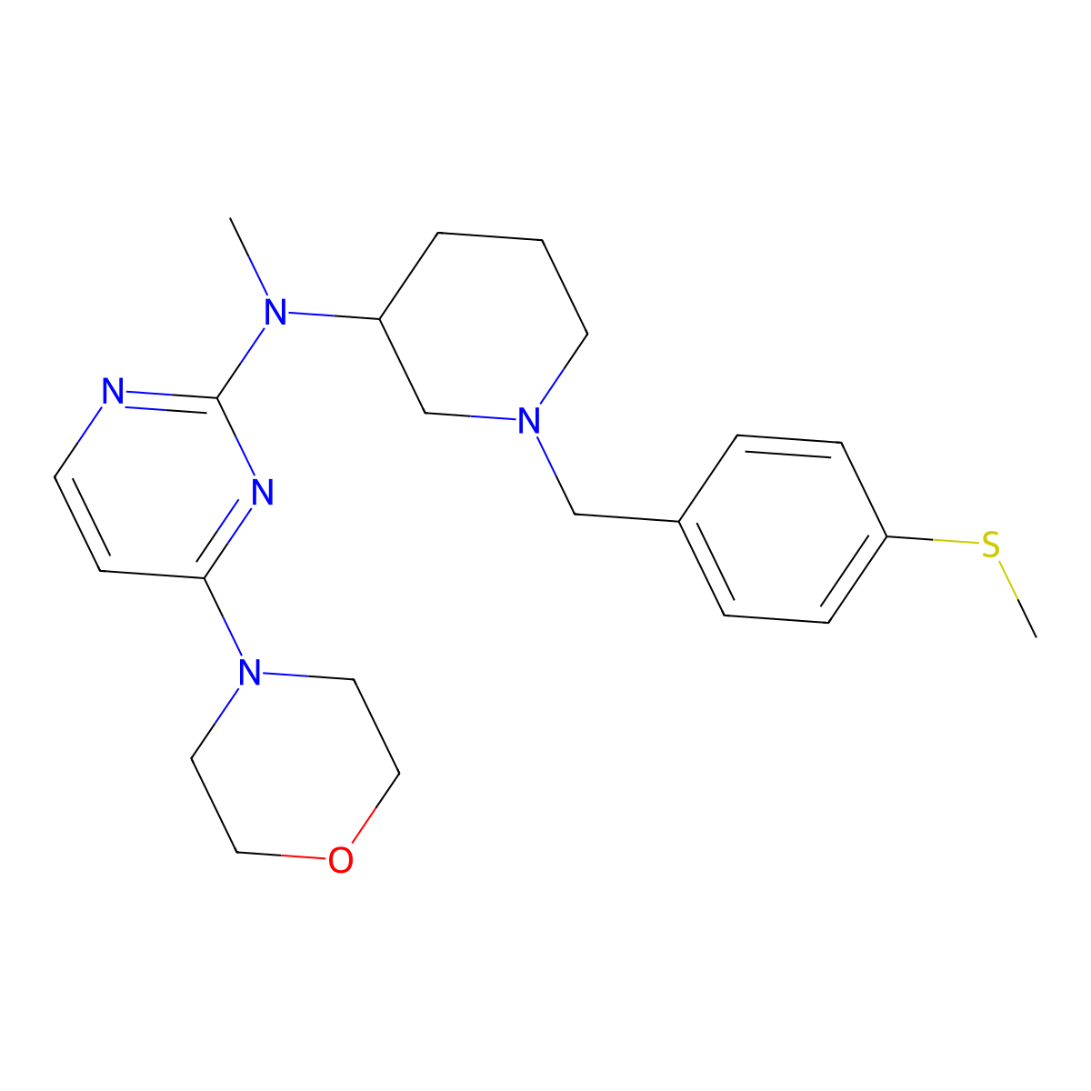 N-methyl-N-[1-[(4-methylsulfanylphenyl)methyl]piperidin-3-yl]-4-morpholin-4-ylpyrimidin-2-amine molecular structure, CAS 3054554-87-6