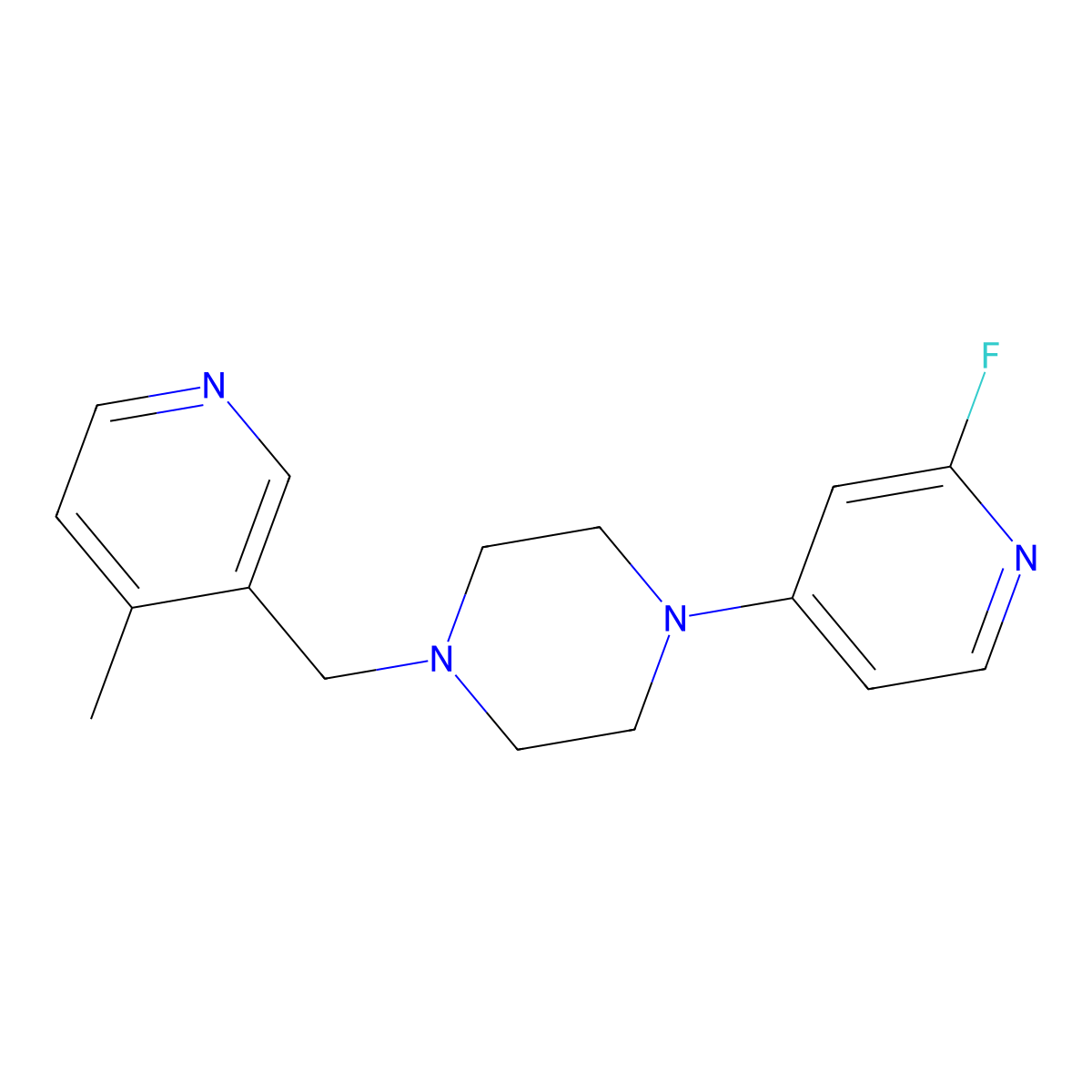 1-(2-Fluoropyridin-4-yl)-4-[(4-methylpyridin-3-yl)methyl]piperazine molecular structure, CAS 3054554-95-6