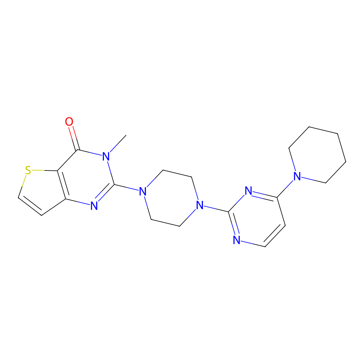 3-methyl-2-{4-[4-(piperidin-1-yl)pyrimidin-2-yl]piperazin-1-yl}-3H,4H-thieno[3,2-d]pyrimidin-4-one molecular structure, CAS 3054554-99-0